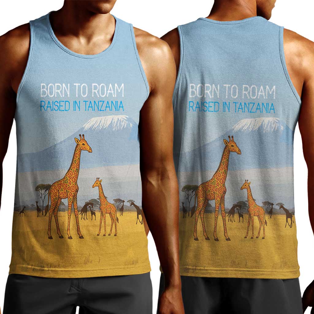 Tanzania Safari Giraffe Men Tank Top - Tribal Patterns and Mount Kilimanjaro Scene TS04