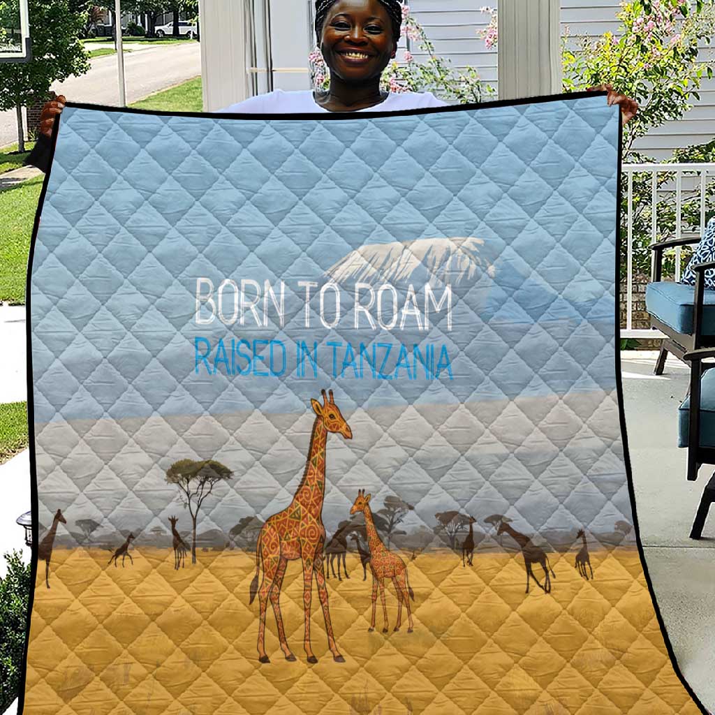 Tanzania Safari Giraffe Quilt - Tribal Patterns and Mount Kilimanjaro Scene TS04
