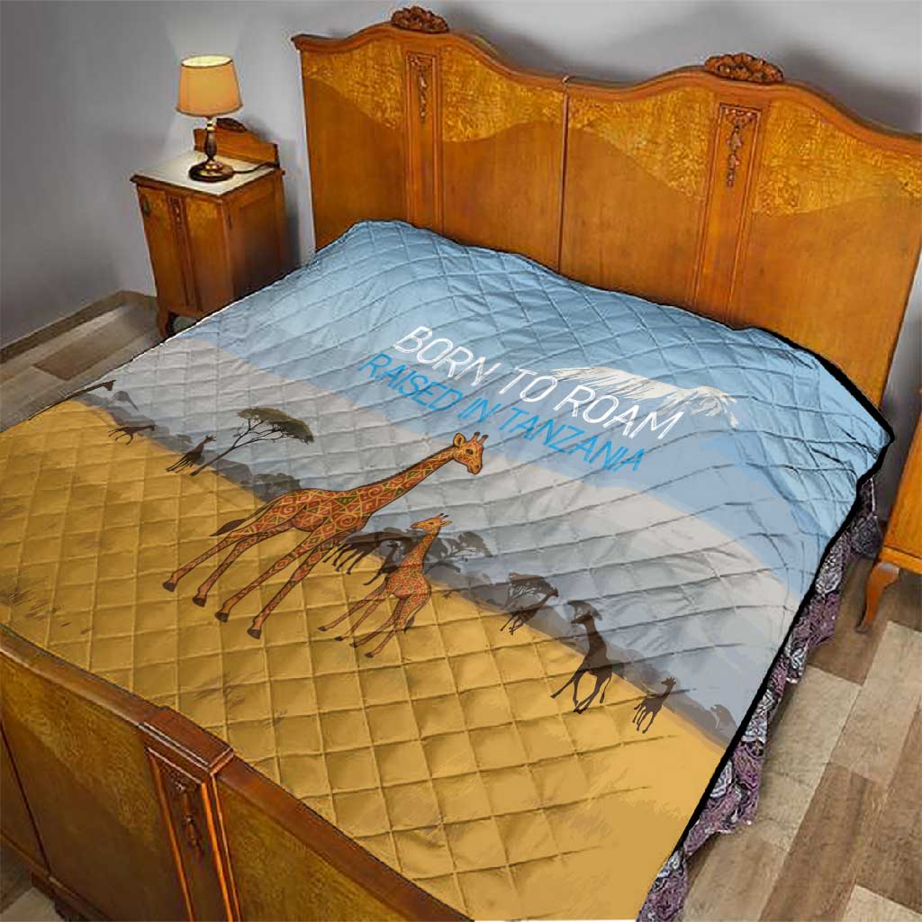 Tanzania Safari Giraffe Quilt - Tribal Patterns and Mount Kilimanjaro Scene TS04