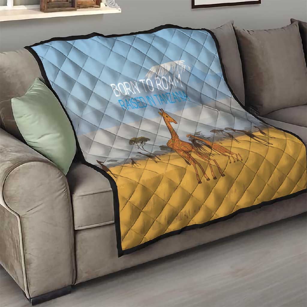 Tanzania Safari Giraffe Quilt - Tribal Patterns and Mount Kilimanjaro Scene TS04