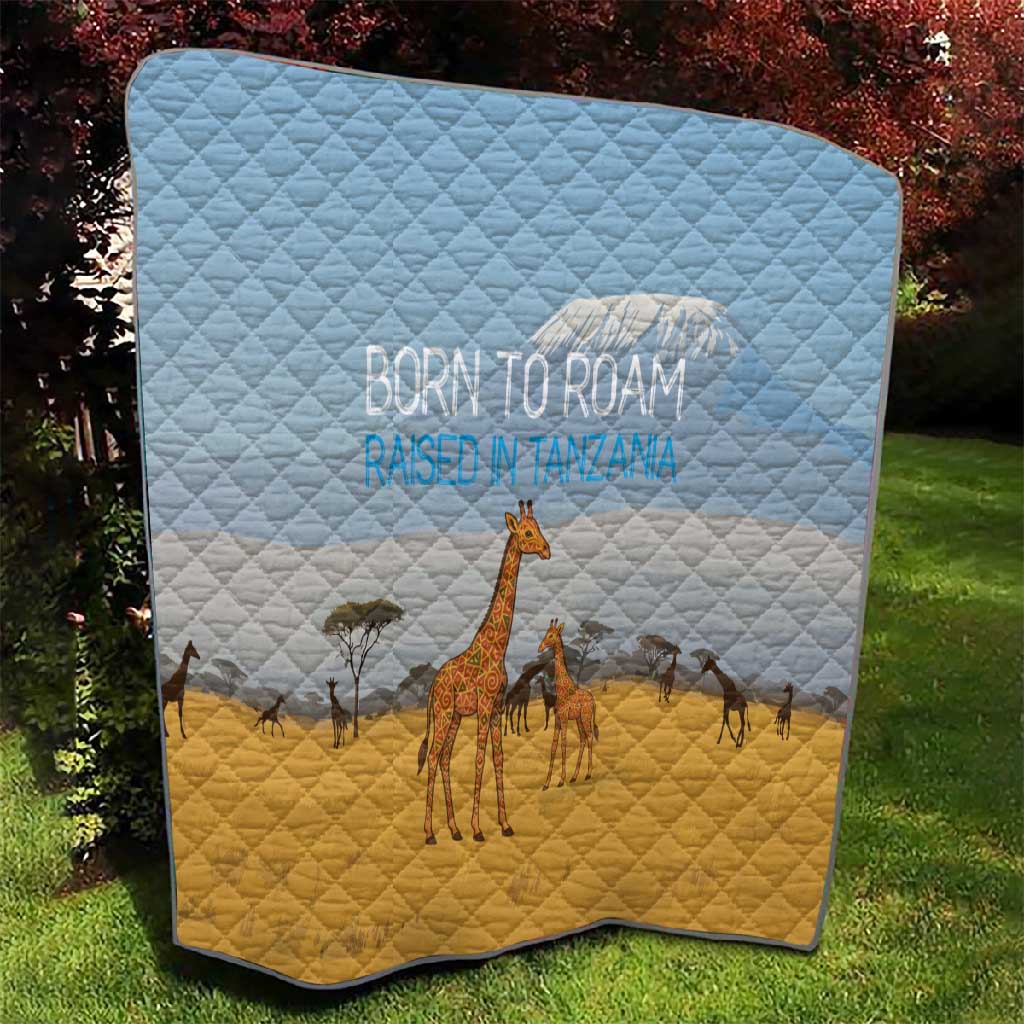 Tanzania Safari Giraffe Quilt - Tribal Patterns and Mount Kilimanjaro Scene TS04
