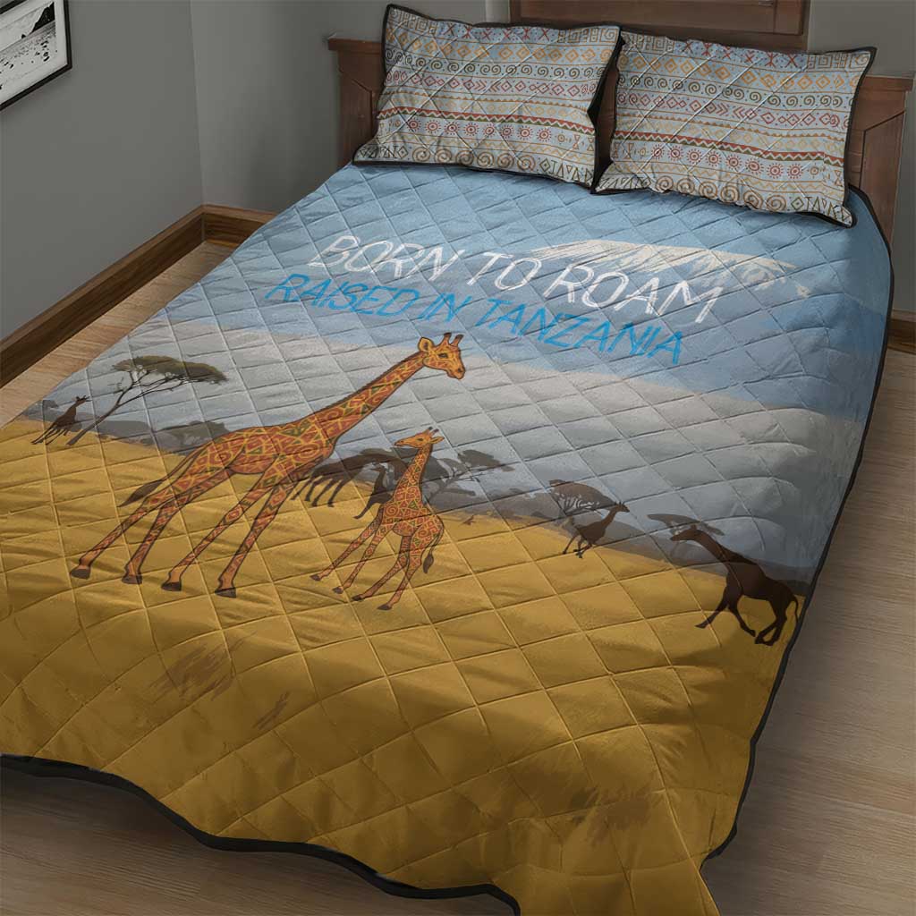 Tanzania Safari Giraffe Quilt Bed Set - Tribal Patterns and Mount Kilimanjaro Scene TS04