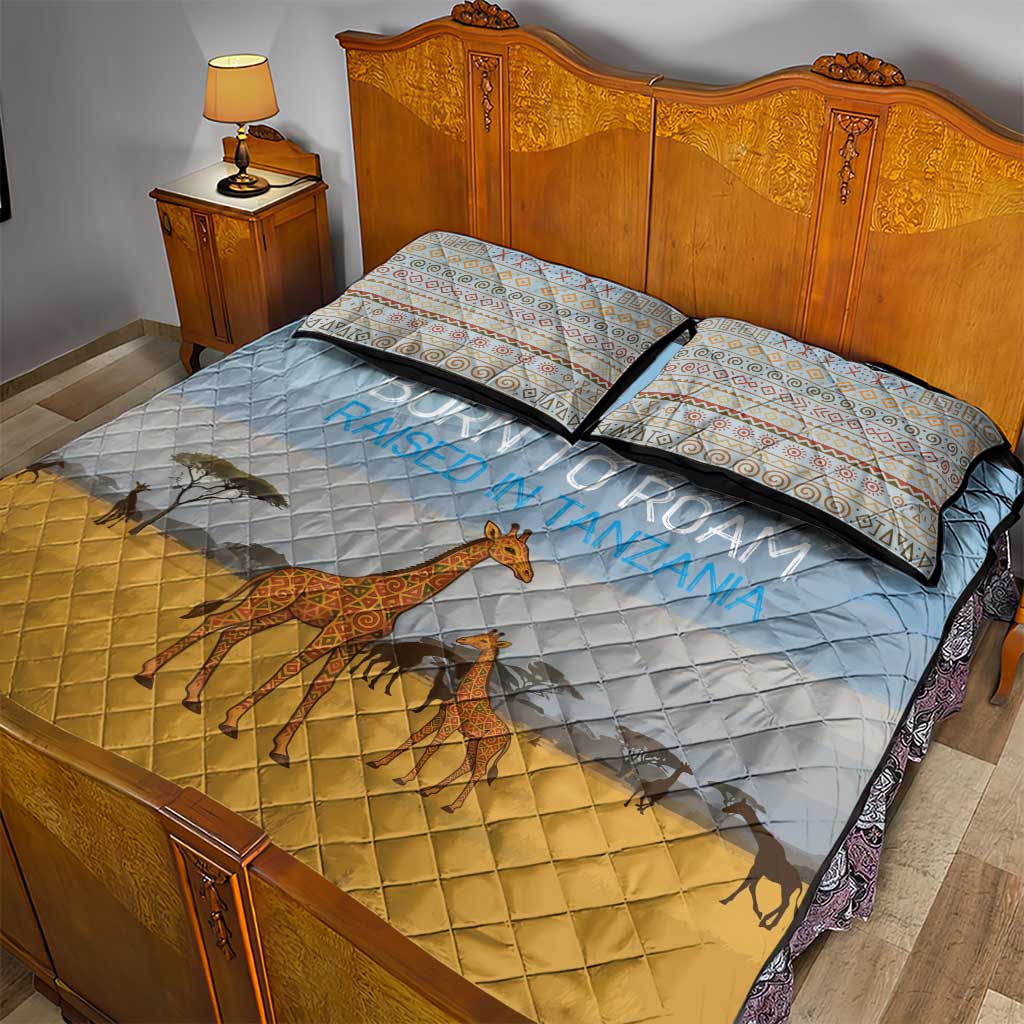 Tanzania Safari Giraffe Quilt Bed Set - Tribal Patterns and Mount Kilimanjaro Scene TS04