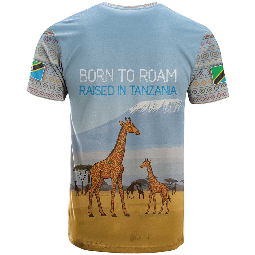 Tanzania Safari Giraffe T shirt - Tribal Patterns and Mount Kilimanjaro Scene TS04