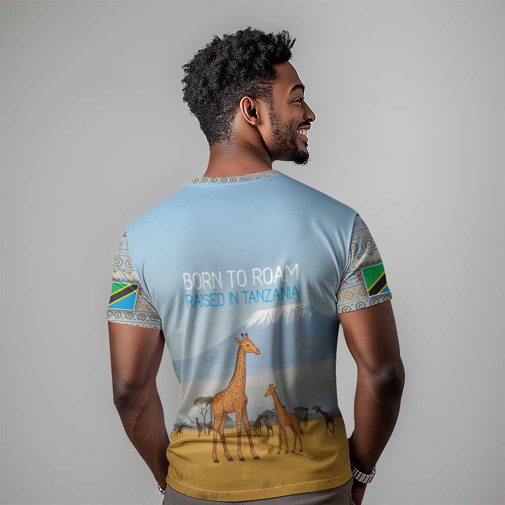 Tanzania Safari Giraffe T shirt - Tribal Patterns and Mount Kilimanjaro Scene TS04
