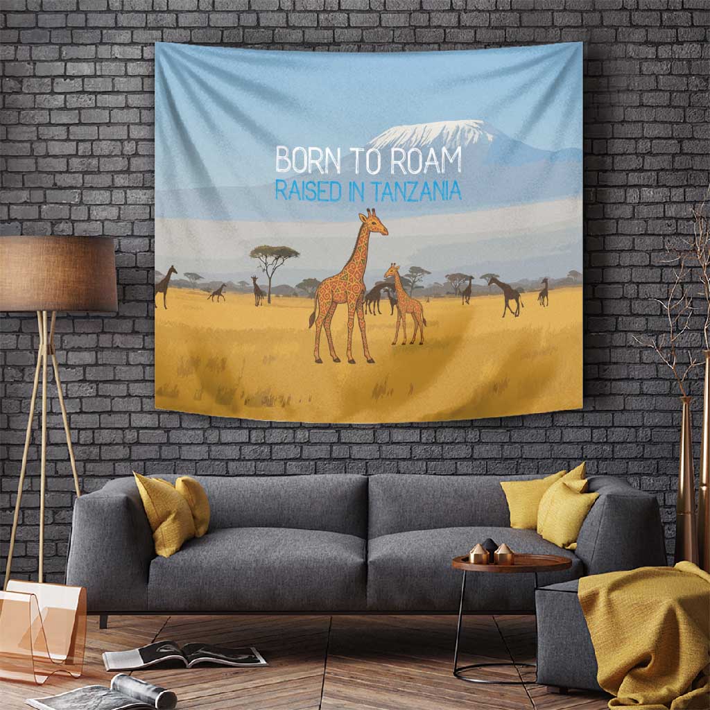 Tanzania Safari Giraffe Tapestry - Tribal Patterns and Mount Kilimanjaro Scene TS04