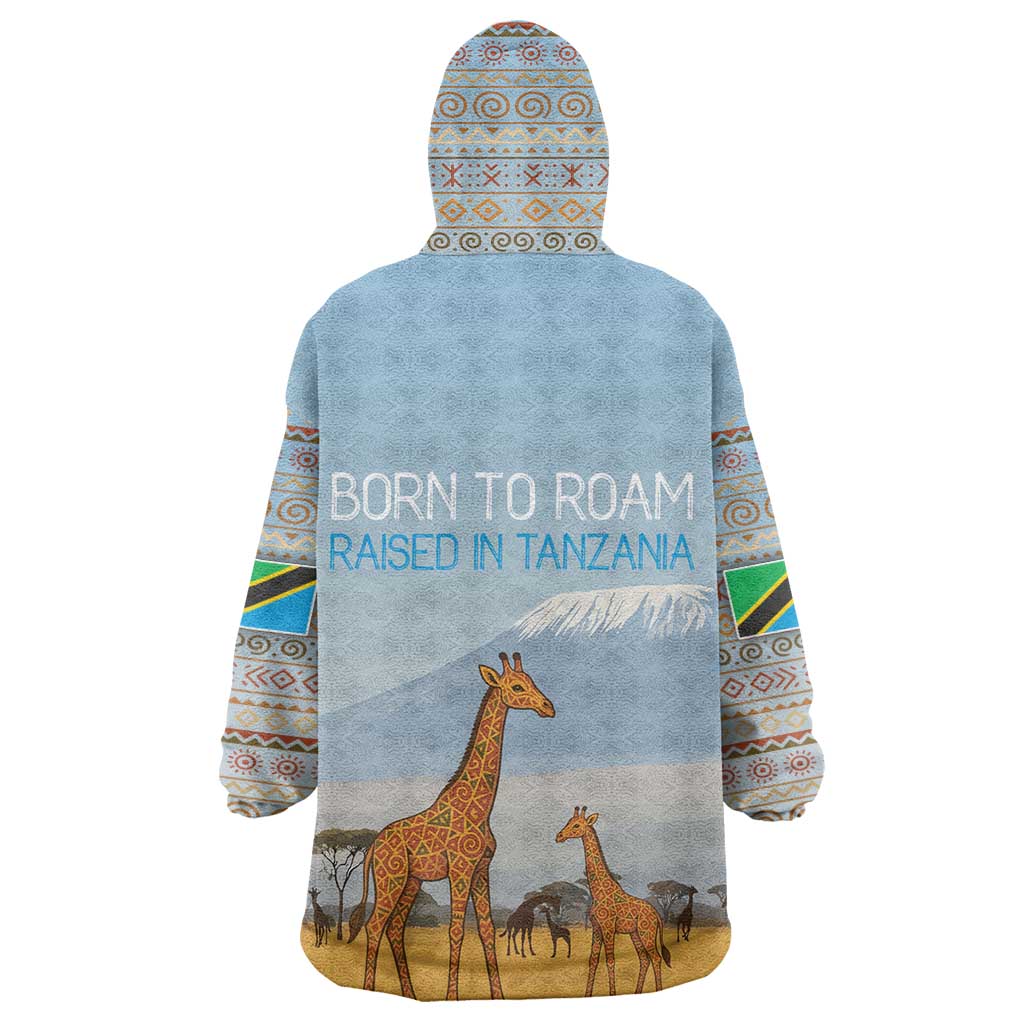 Tanzania Safari Giraffe Wearable Blanket Hoodie - Tribal Patterns and Mount Kilimanjaro Scene TS04