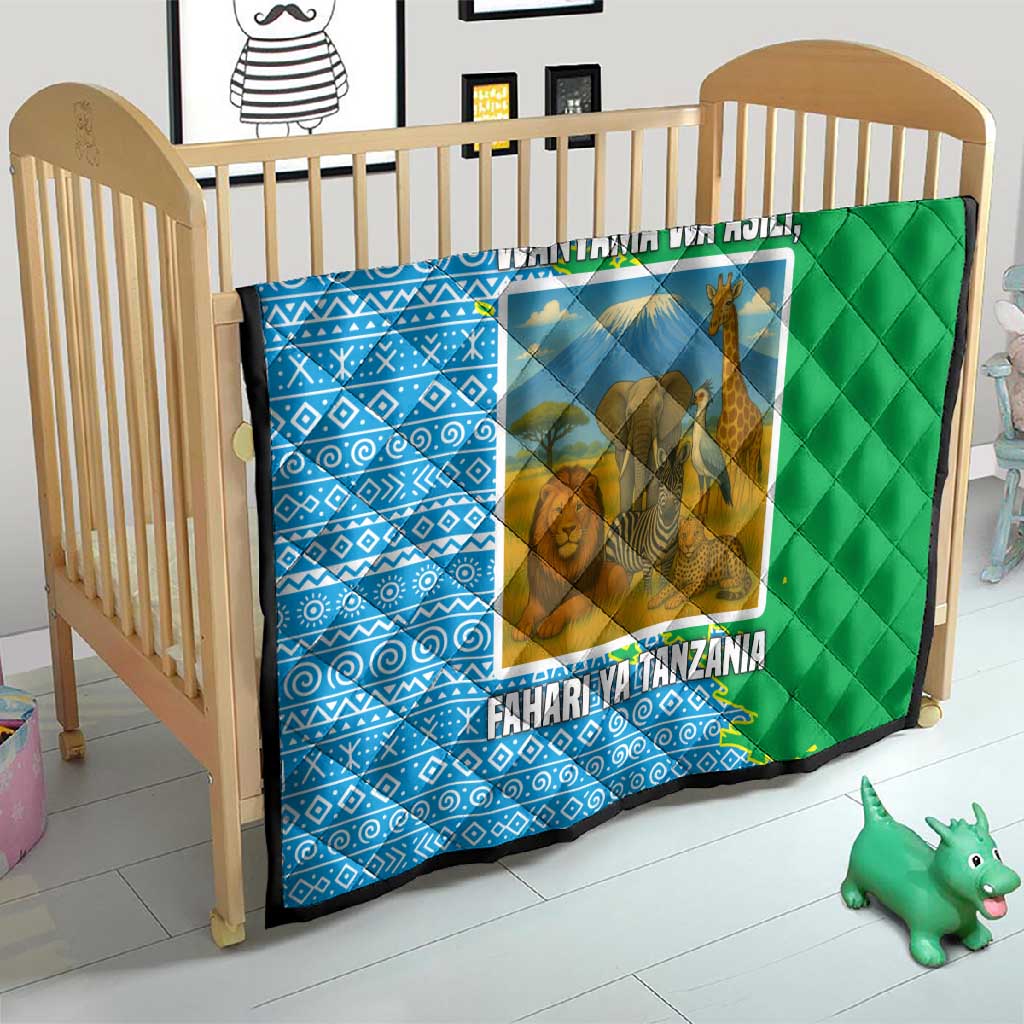 Tanzania Wildlife Quilt - Tribal Print and Mount Kilimanjaro Safari Scene TS04