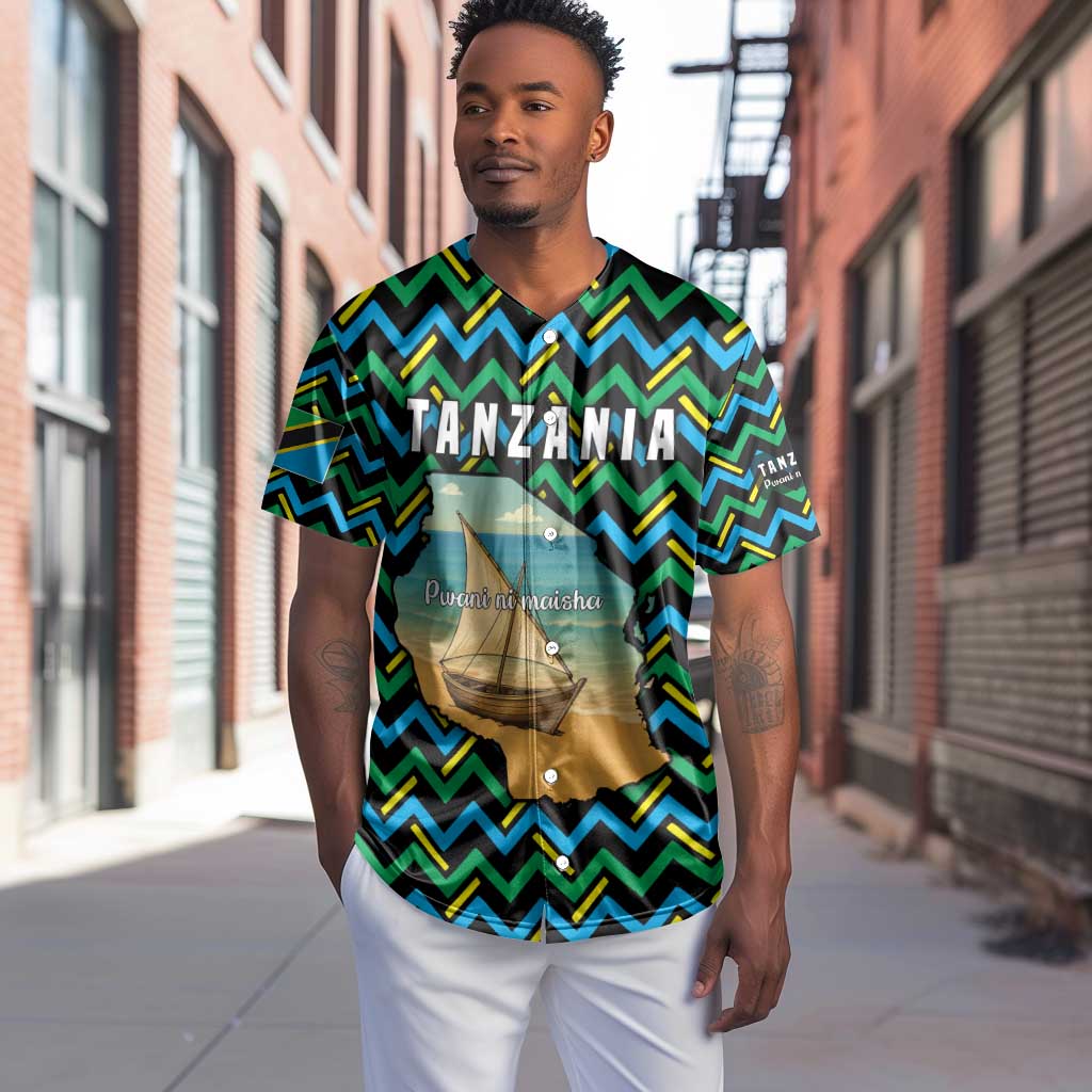 Tanzania Coastal Life Baseball Jersey - Swahili Dhow Boat and Tribal Pattern TS04