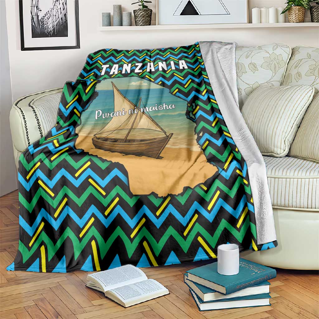 Tanzania Coastal Life Blanket - Swahili Dhow Boat and Tribal Pattern TS04