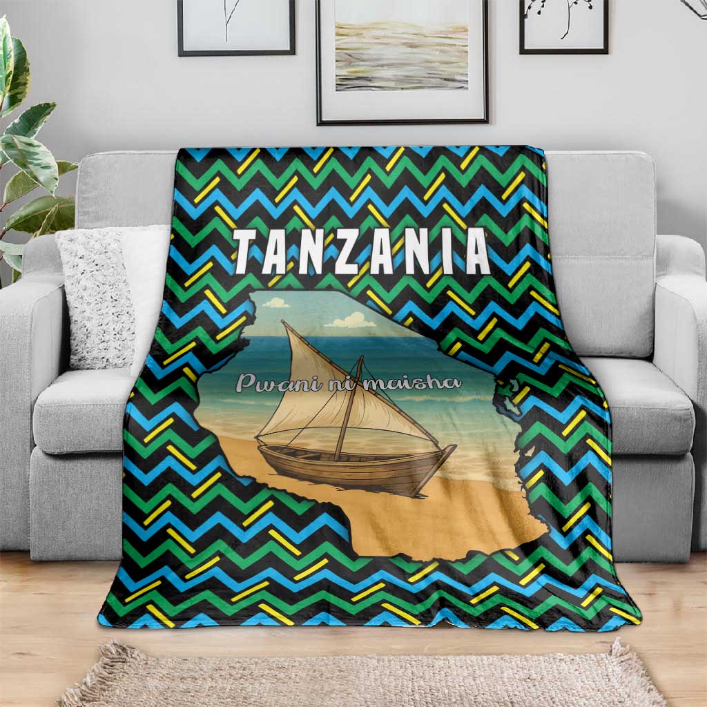 Tanzania Coastal Life Blanket - Swahili Dhow Boat and Tribal Pattern TS04