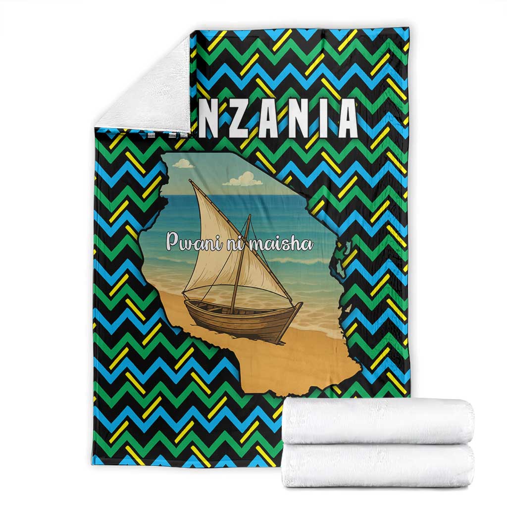 Tanzania Coastal Life Blanket - Swahili Dhow Boat and Tribal Pattern TS04
