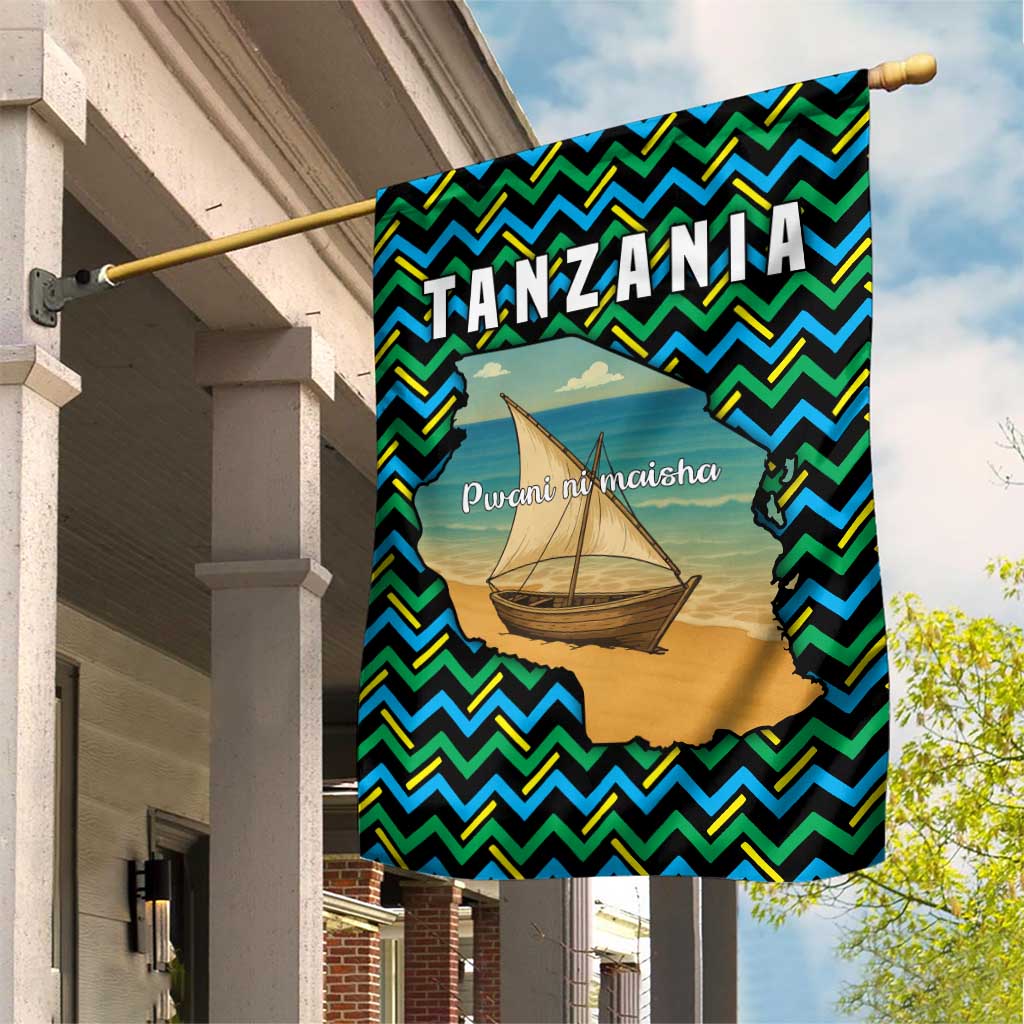Tanzania Coastal Life Garden Flag - Swahili Dhow Boat and Tribal Pattern TS04