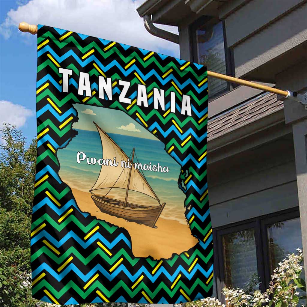 Tanzania Coastal Life Garden Flag - Swahili Dhow Boat and Tribal Pattern TS04
