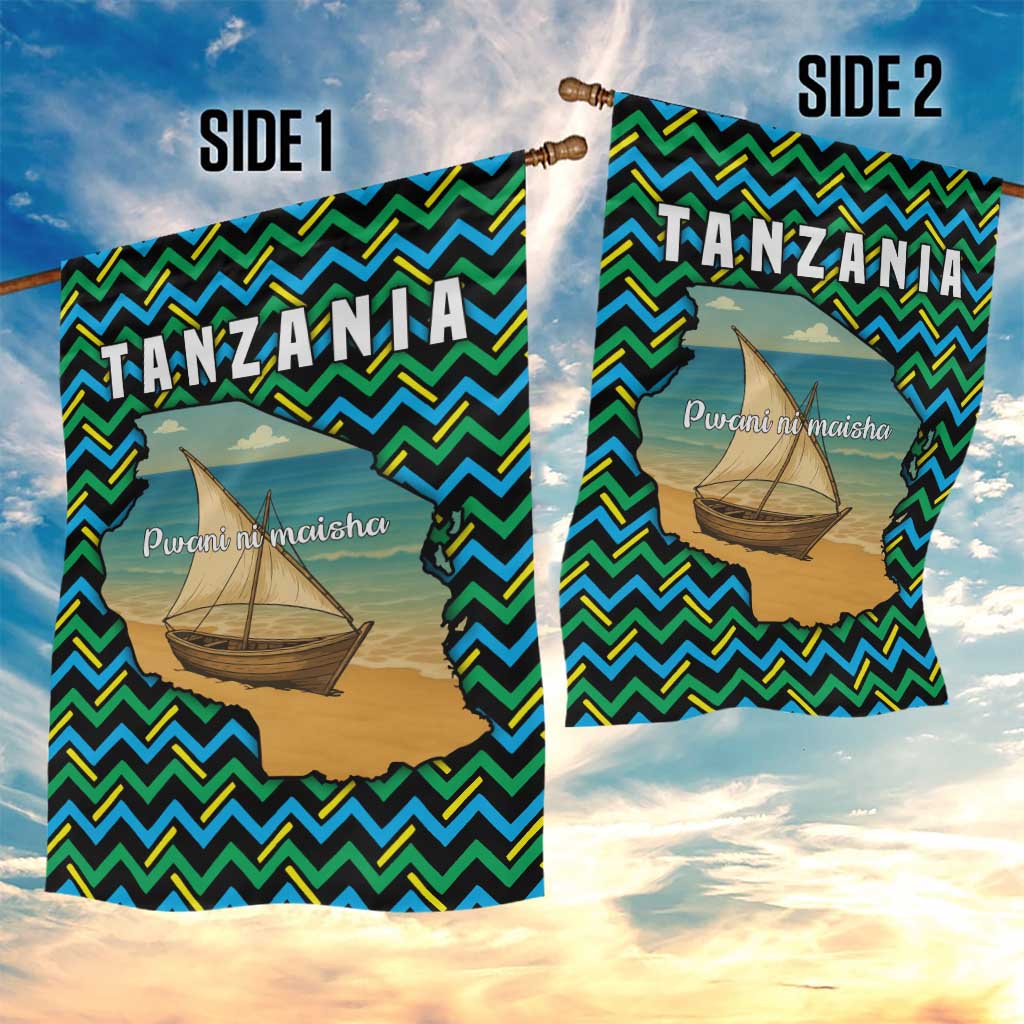 Tanzania Coastal Life Garden Flag - Swahili Dhow Boat and Tribal Pattern TS04