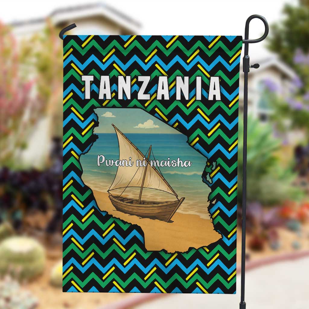 Tanzania Coastal Life Garden Flag - Swahili Dhow Boat and Tribal Pattern TS04