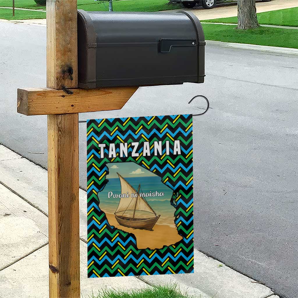 Tanzania Coastal Life Garden Flag - Swahili Dhow Boat and Tribal Pattern TS04
