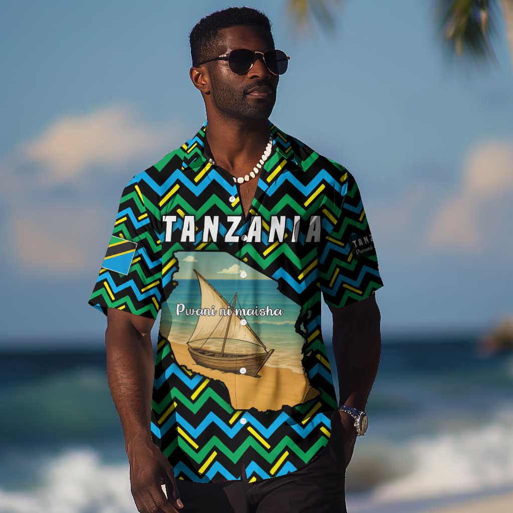 Tanzania Coastal Life Hawaiian Shirt - Swahili Dhow Boat and Tribal Pattern TS04