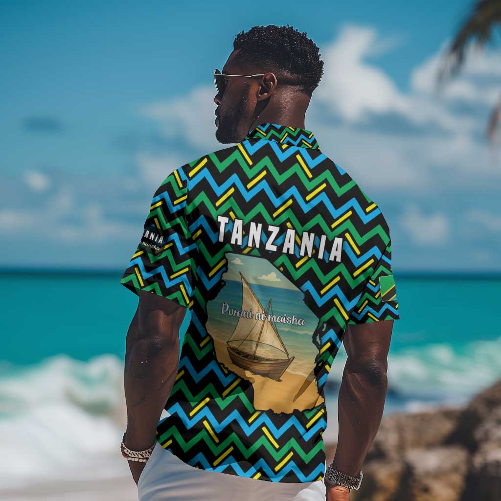 Tanzania Coastal Life Hawaiian Shirt - Swahili Dhow Boat and Tribal Pattern TS04
