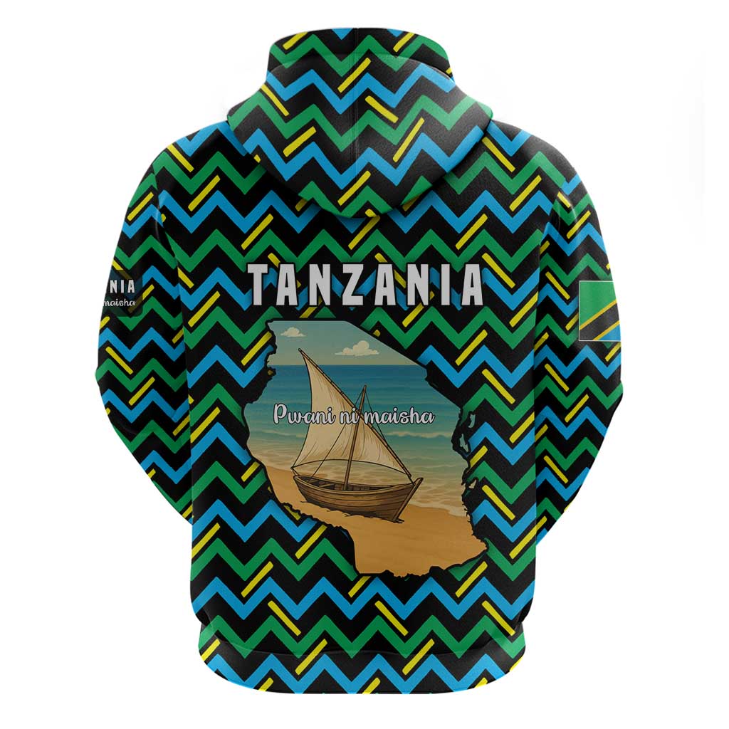 Tanzania Coastal Life Hoodie with Swahili Dhow Boat and Tribal Pattern TS04