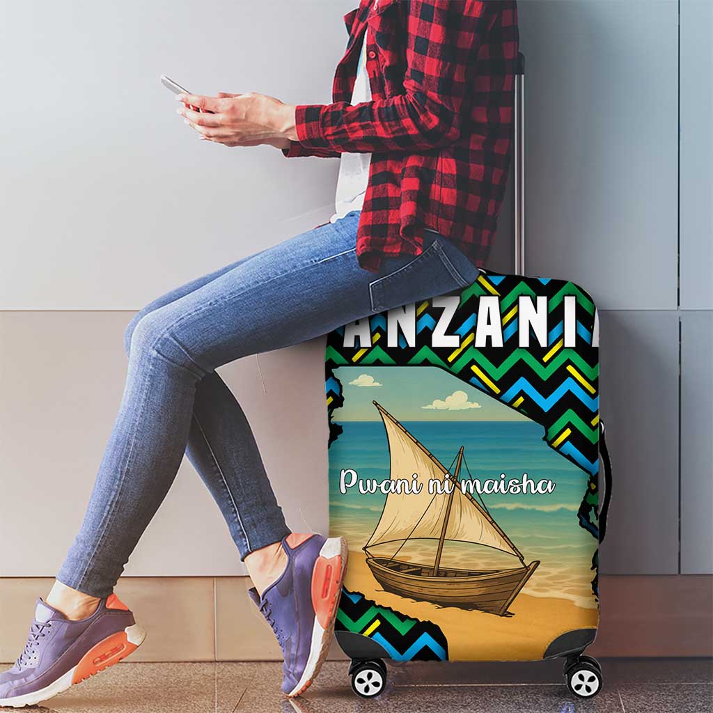 Tanzania Coastal Life Luggage Cover with Swahili Dhow Boat and Tribal Pattern TS04