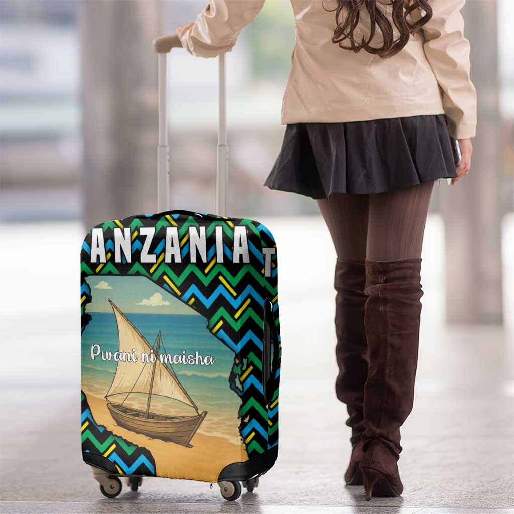 Tanzania Coastal Life Luggage Cover with Swahili Dhow Boat and Tribal Pattern TS04
