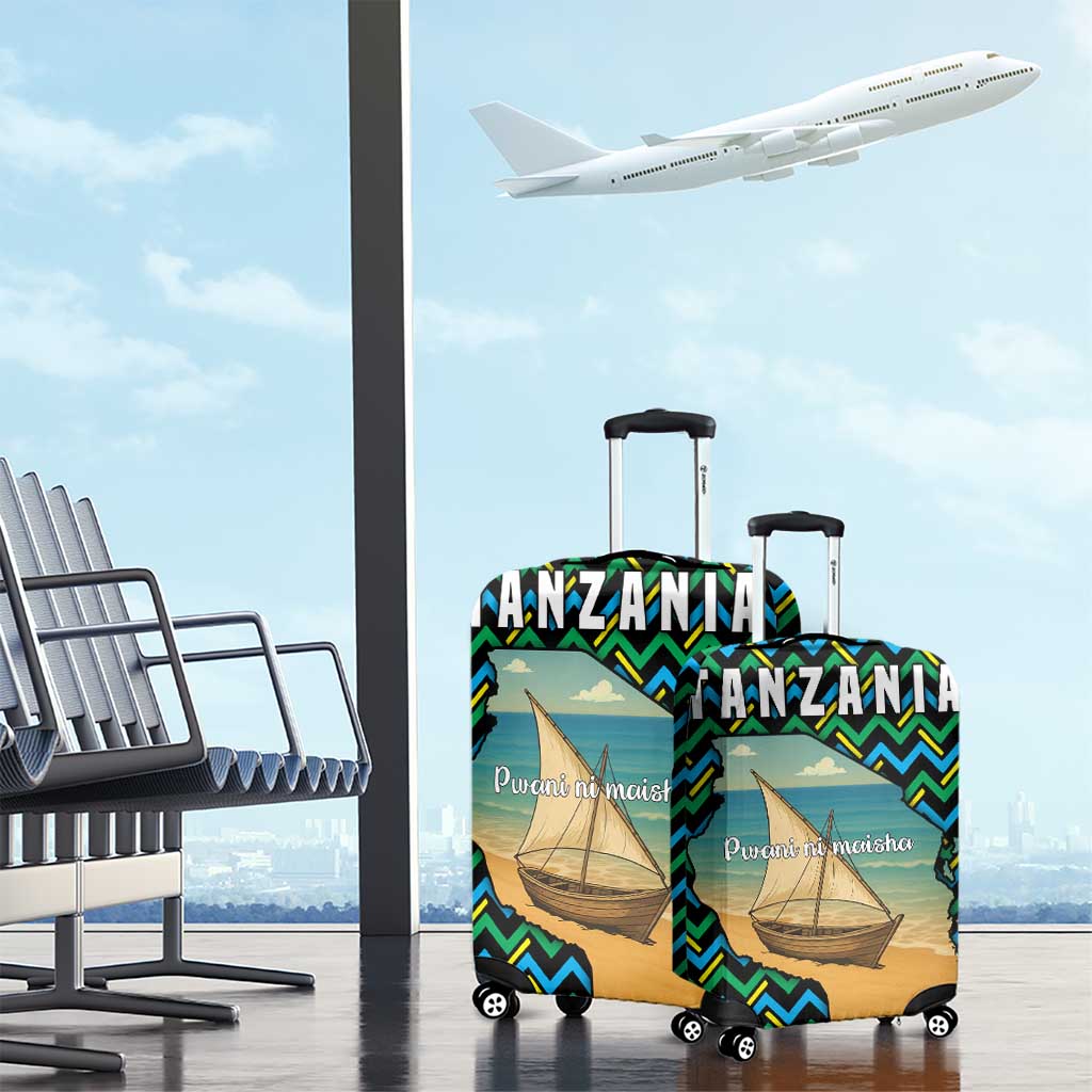 Tanzania Coastal Life Luggage Cover with Swahili Dhow Boat and Tribal Pattern TS04