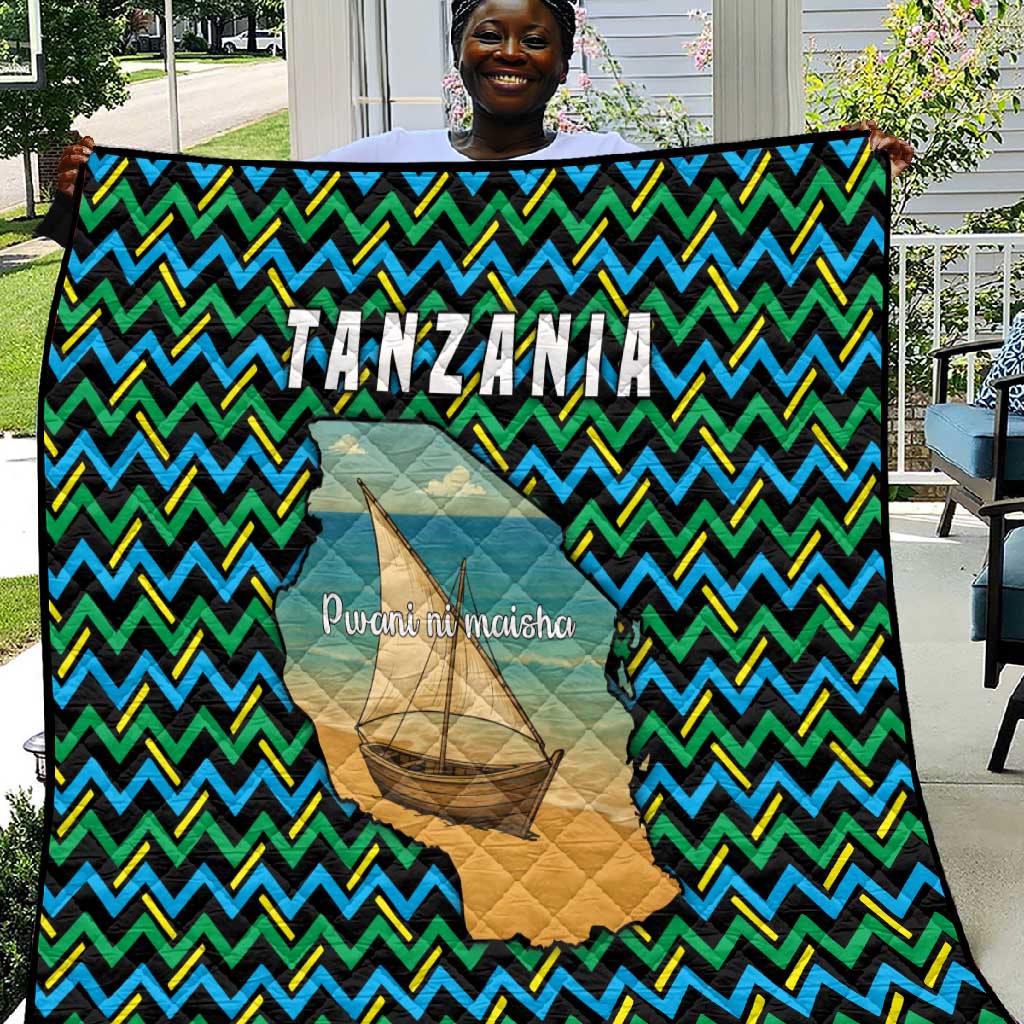 Tanzania Coastal Life Quilt - Swahili Dhow Boat and Tribal Pattern TS04