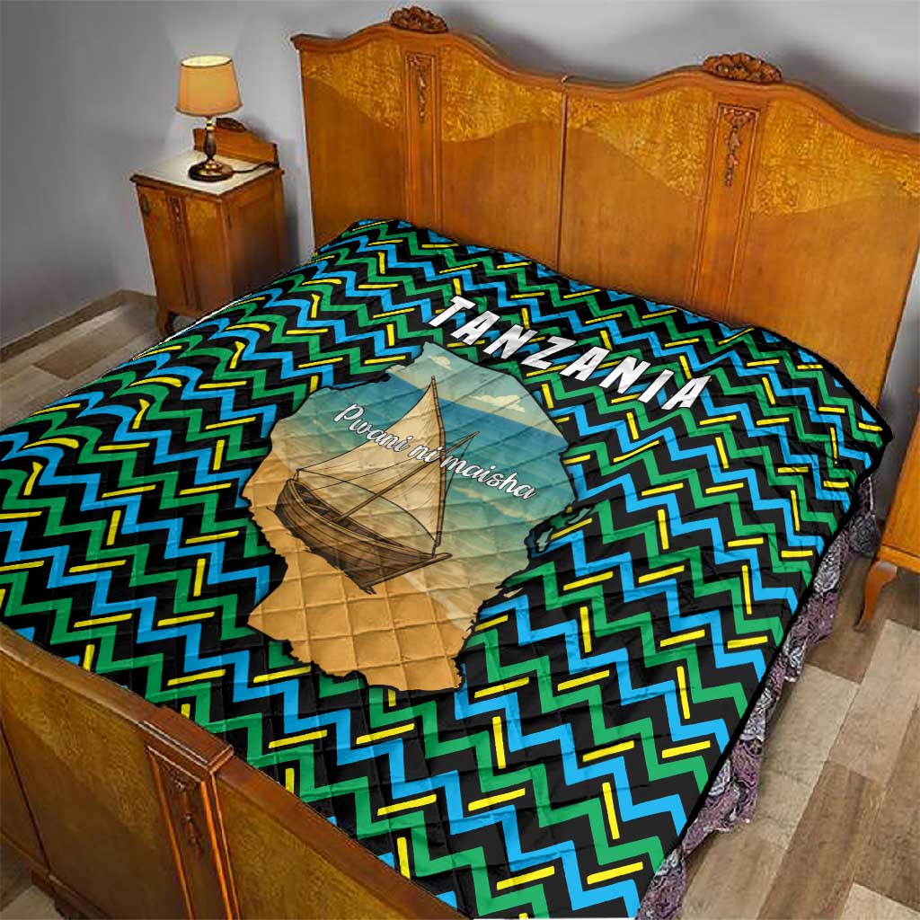 Tanzania Coastal Life Quilt - Swahili Dhow Boat and Tribal Pattern TS04
