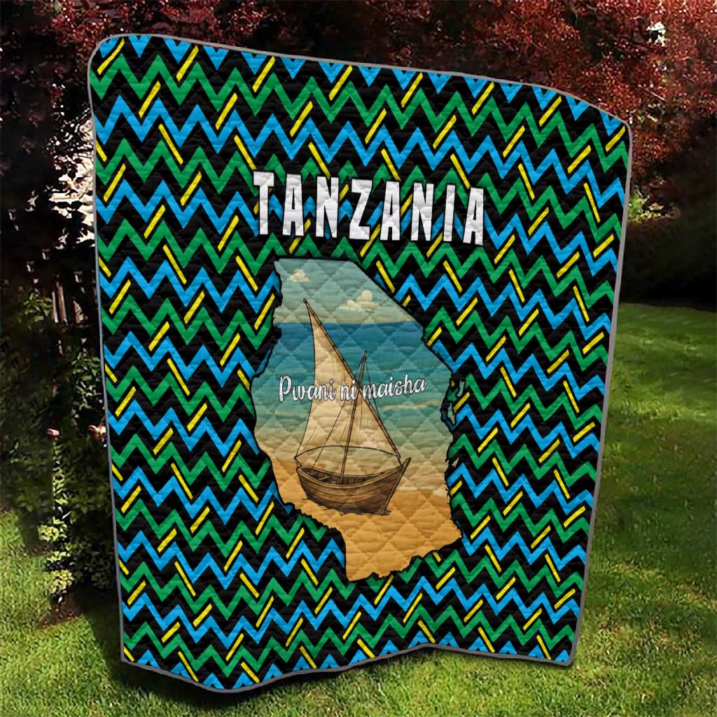 Tanzania Coastal Life Quilt - Swahili Dhow Boat and Tribal Pattern TS04