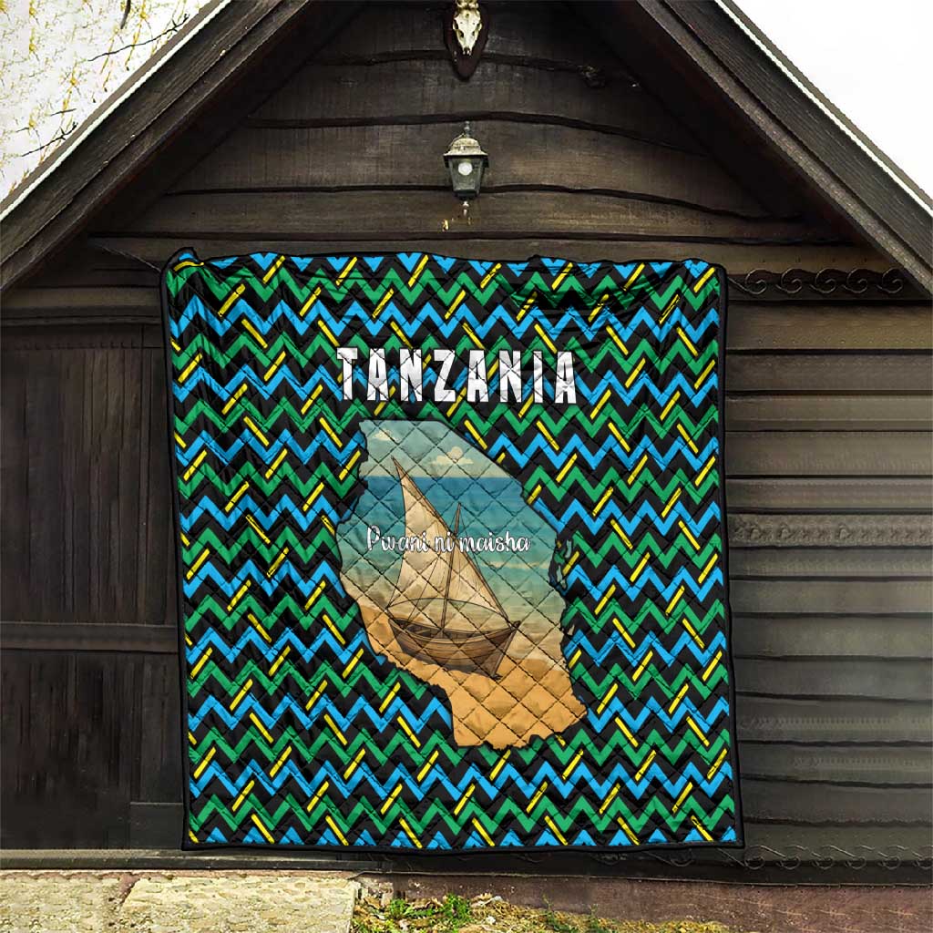 Tanzania Coastal Life Quilt - Swahili Dhow Boat and Tribal Pattern TS04