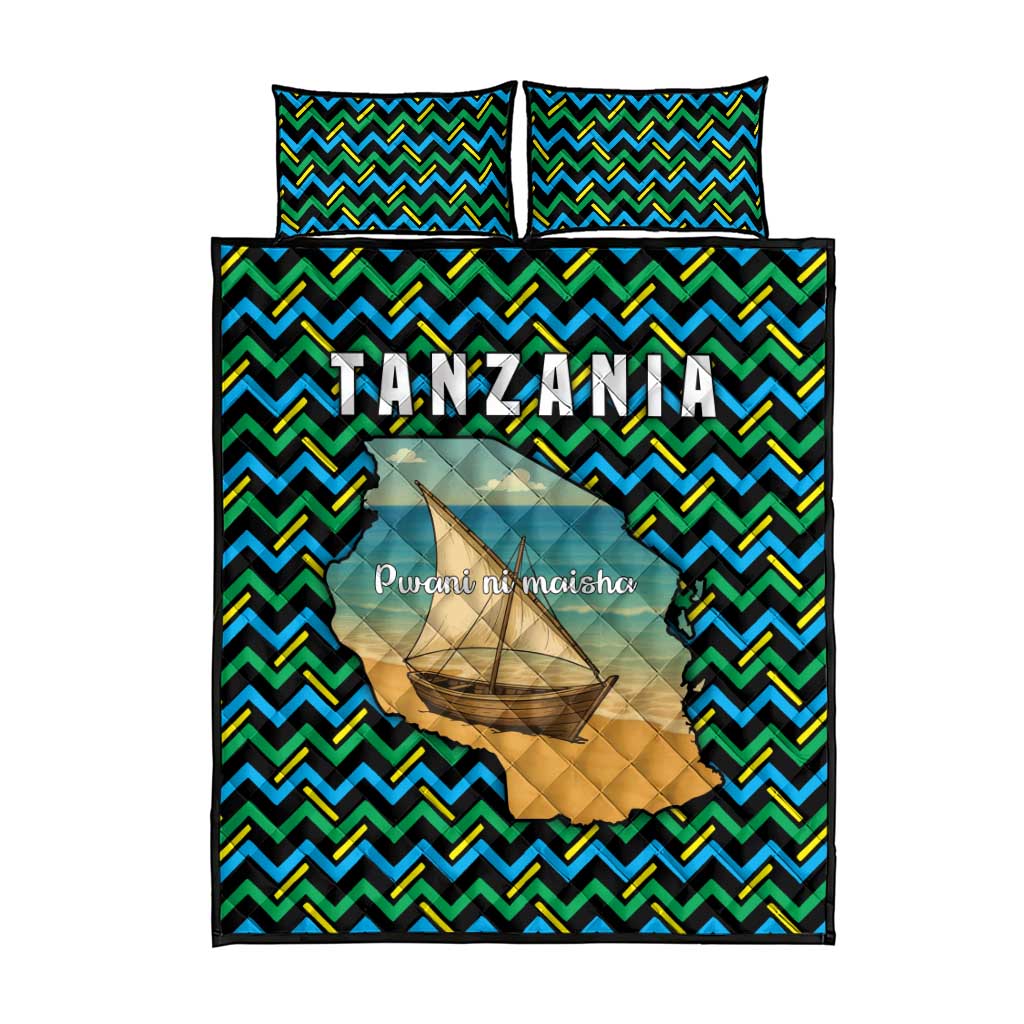 Tanzania Coastal Life Quilt Bed Set - Swahili Dhow Boat and Tribal Pattern TS04