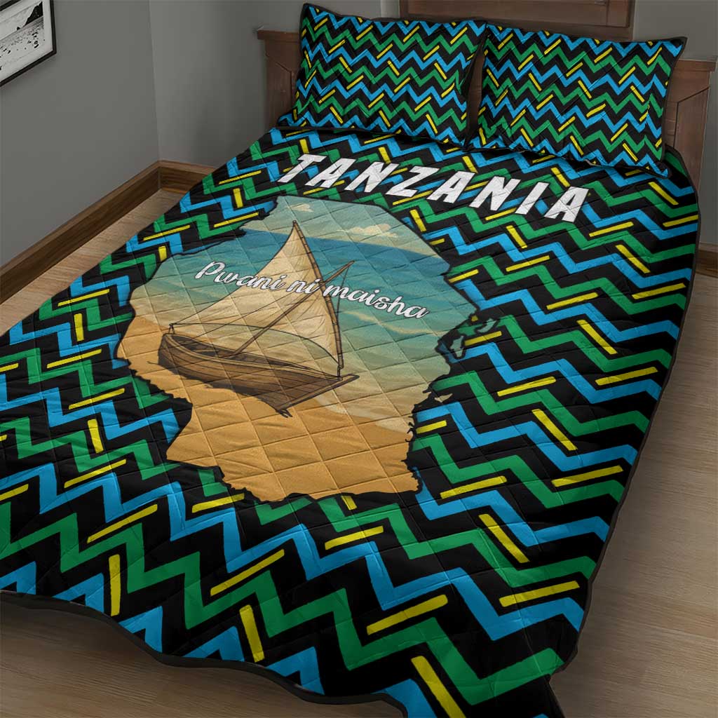 Tanzania Coastal Life Quilt Bed Set - Swahili Dhow Boat and Tribal Pattern TS04