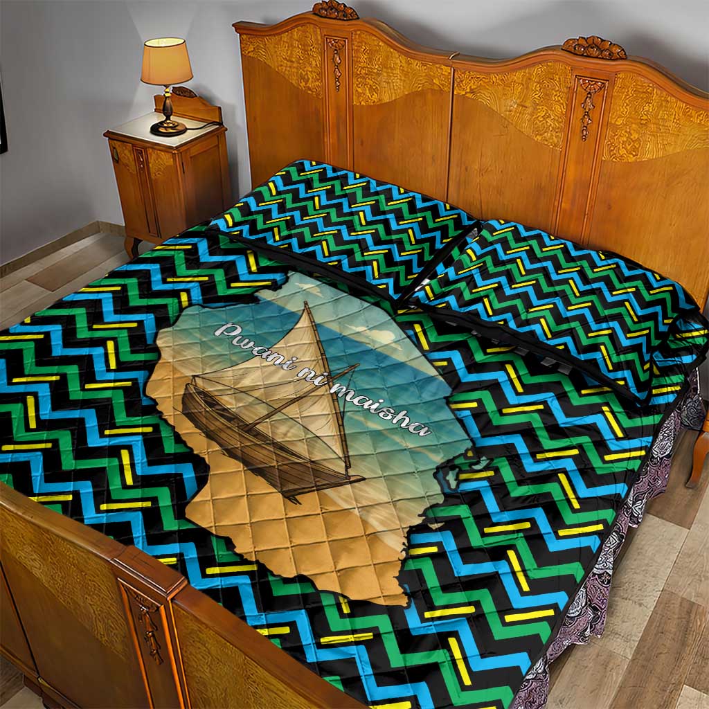 Tanzania Coastal Life Quilt Bed Set - Swahili Dhow Boat and Tribal Pattern TS04