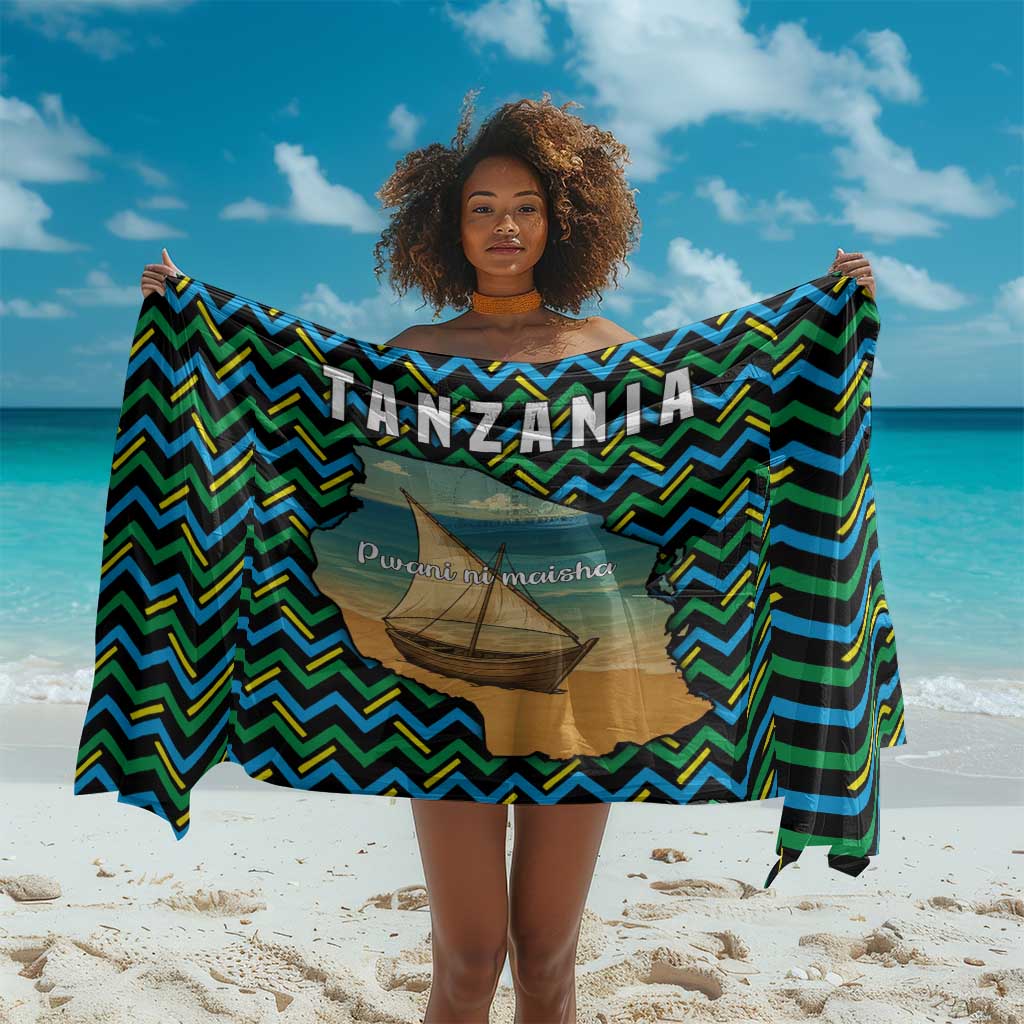 Tanzania Coastal Life Sarong - Swahili Dhow Boat and Tribal Pattern TS04