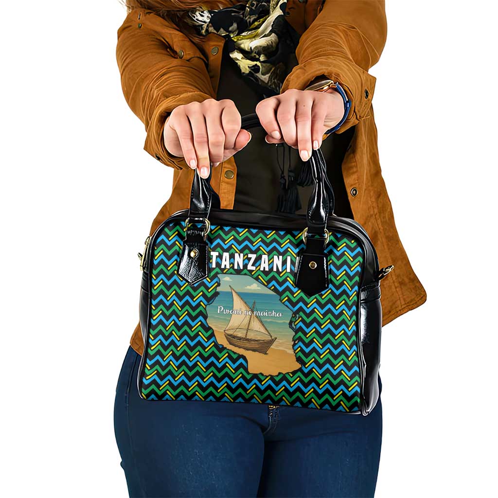 Tanzania Coastal Life Shoulder Handbag with Swahili Dhow Boat and Tribal Pattern TS04