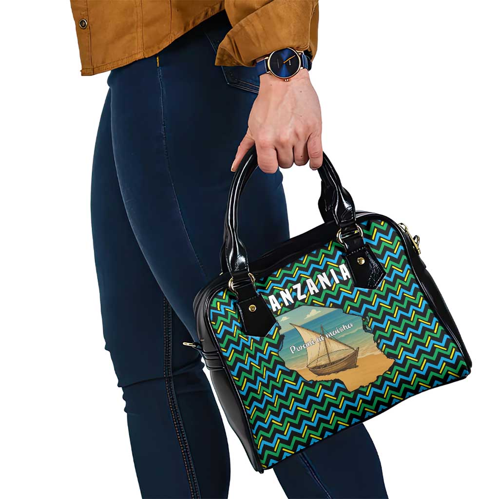 Tanzania Coastal Life Shoulder Handbag with Swahili Dhow Boat and Tribal Pattern TS04