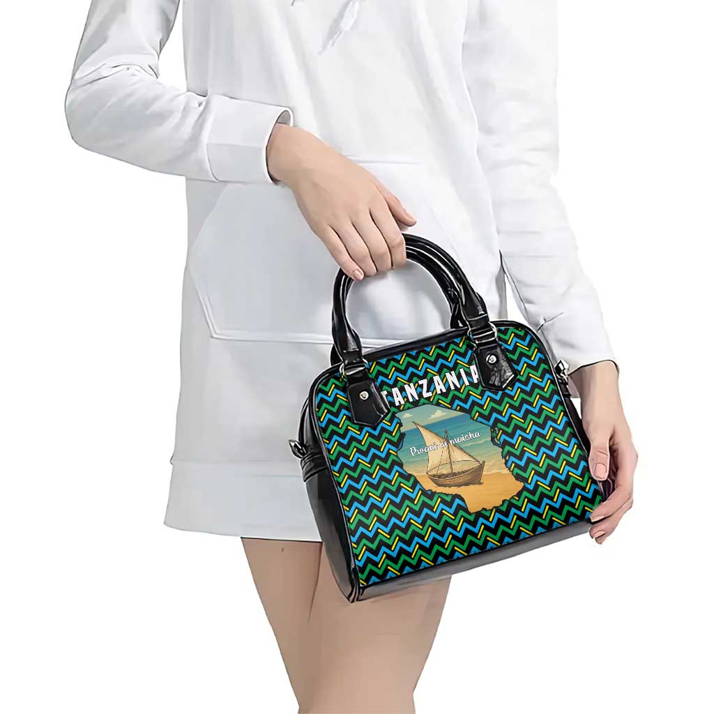 Tanzania Coastal Life Shoulder Handbag with Swahili Dhow Boat and Tribal Pattern TS04