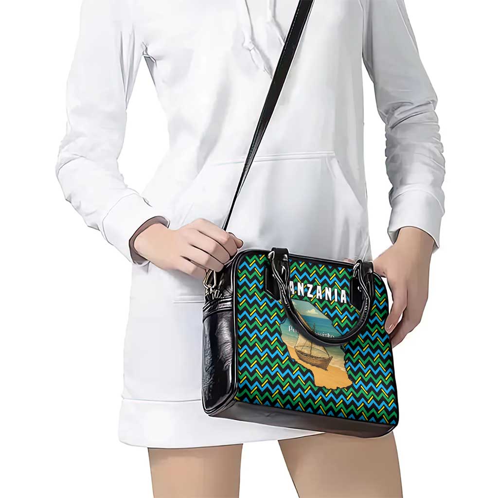 Tanzania Coastal Life Shoulder Handbag with Swahili Dhow Boat and Tribal Pattern TS04