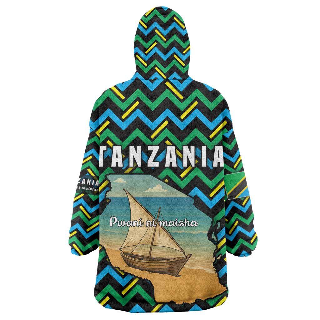 Tanzania Coastal Life Wearable Blanket Hoodie - Swahili Dhow Boat and Tribal Pattern TS04