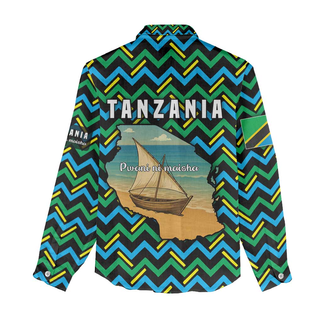 Tanzania Coastal Life Women Casual Shirt - Swahili Dhow Boat and Tribal Pattern TS04