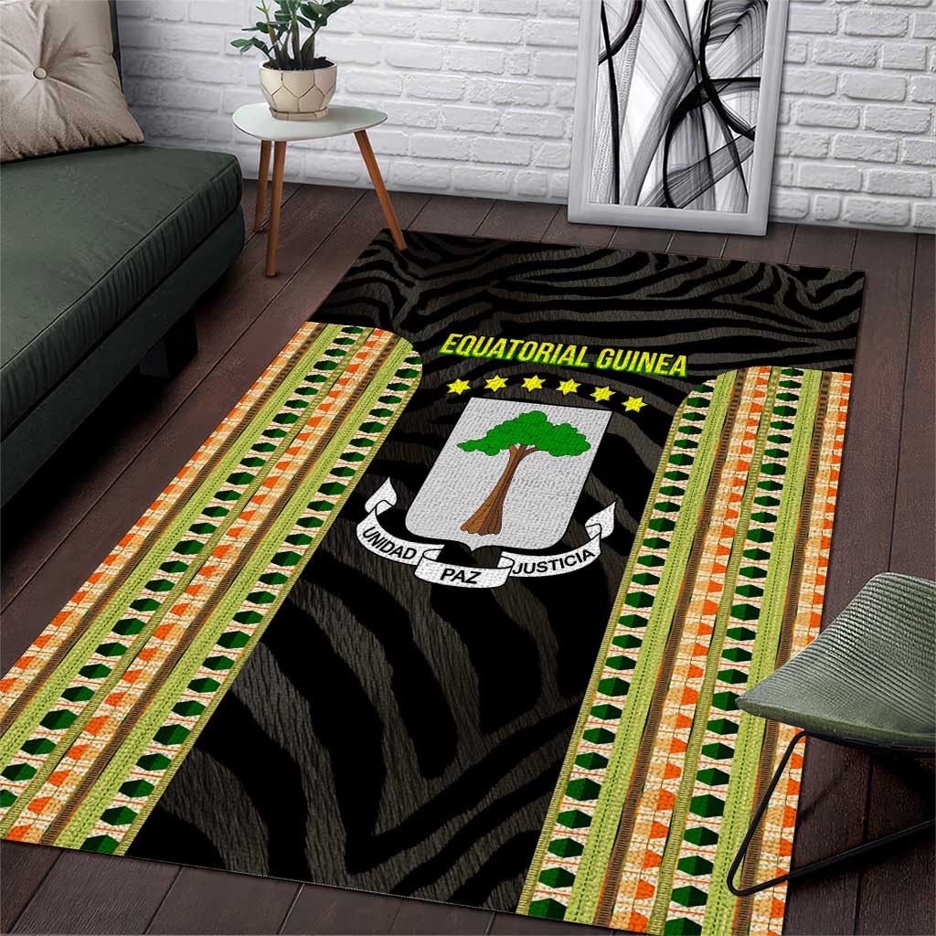 Equatorial Guinea Heritage Area Rug - National Emblem and Tribal Zebra Print TS04