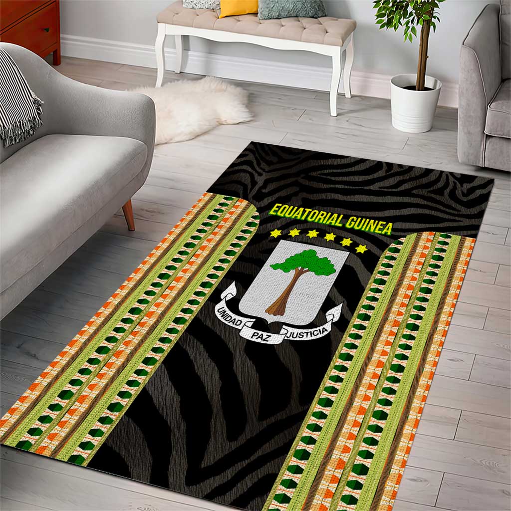 Equatorial Guinea Heritage Area Rug - National Emblem and Tribal Zebra Print TS04