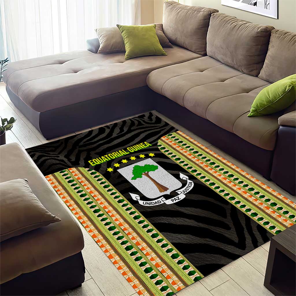 Equatorial Guinea Heritage Area Rug - National Emblem and Tribal Zebra Print TS04
