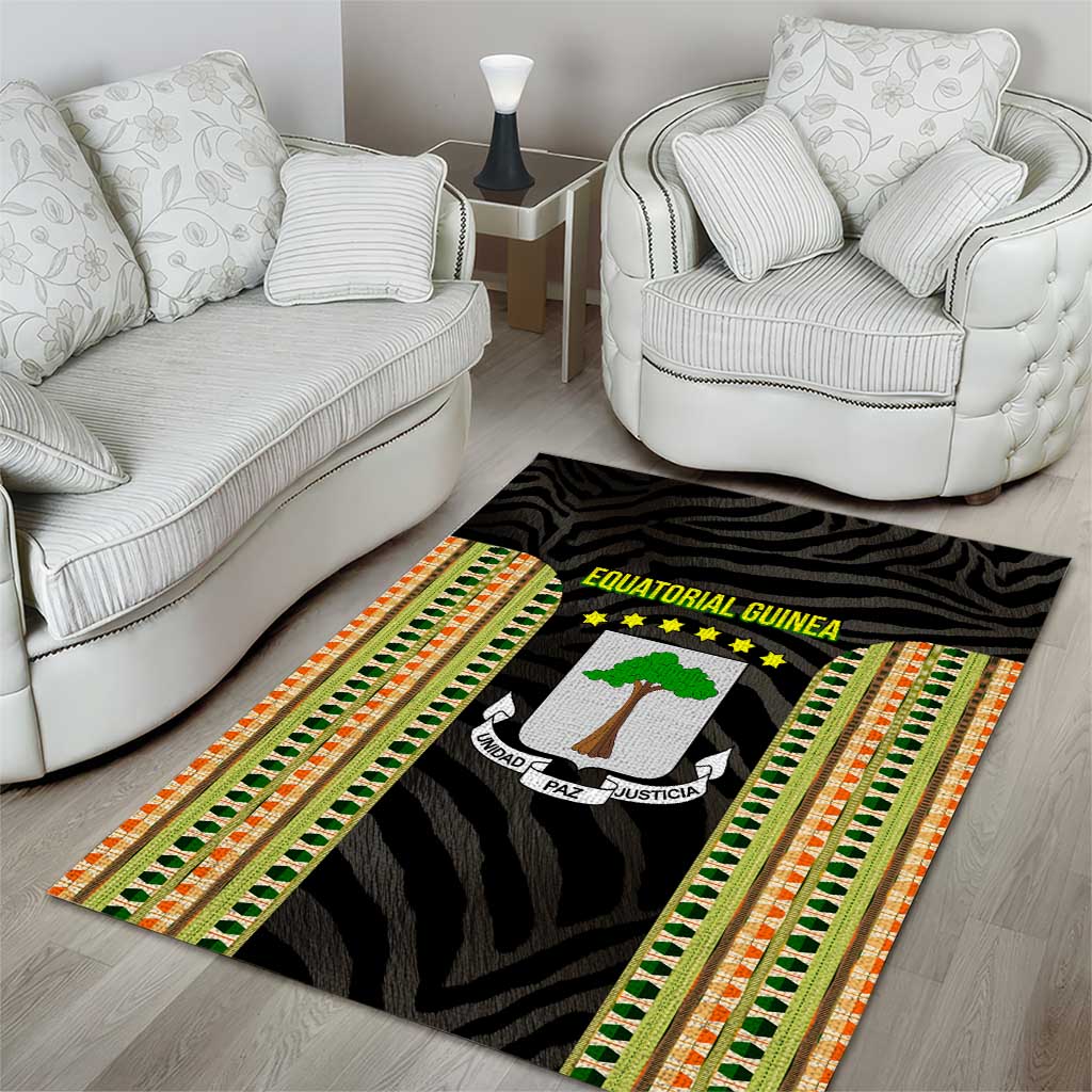 Equatorial Guinea Heritage Area Rug - National Emblem and Tribal Zebra Print TS04