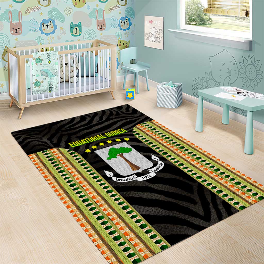 Equatorial Guinea Heritage Area Rug - National Emblem and Tribal Zebra Print TS04