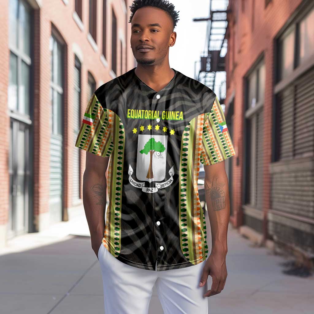 Equatorial Guinea Heritage Baseball Jersey - National Emblem and Tribal Zebra Print TS04
