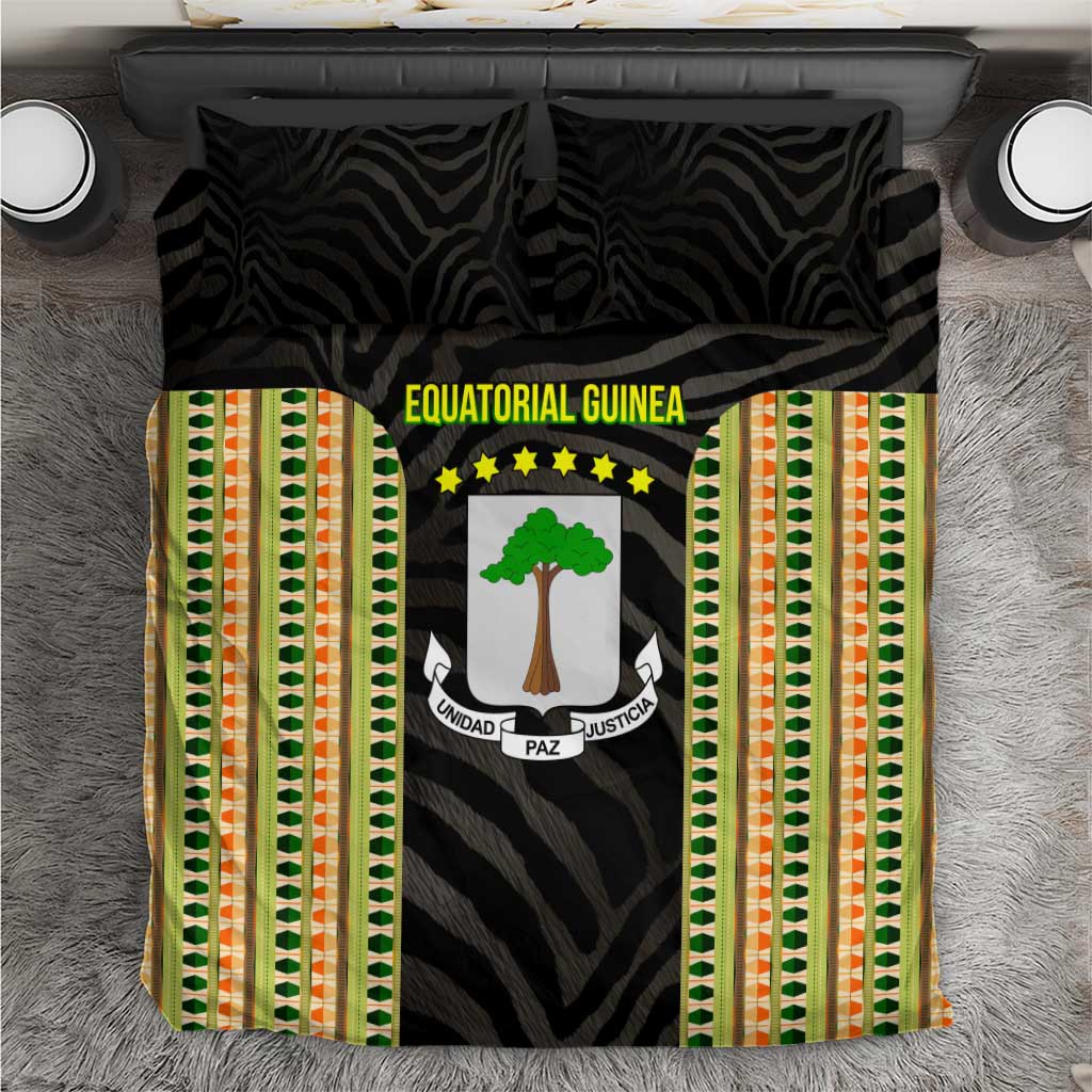 Equatorial Guinea Heritage Bedding Set - National Emblem and Tribal Zebra Print TS04