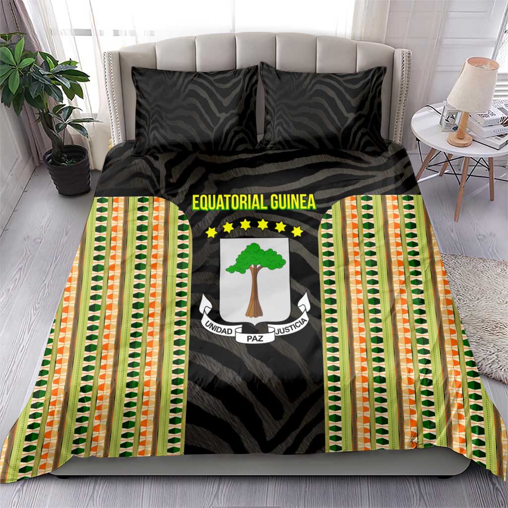 Equatorial Guinea Heritage Bedding Set - National Emblem and Tribal Zebra Print TS04