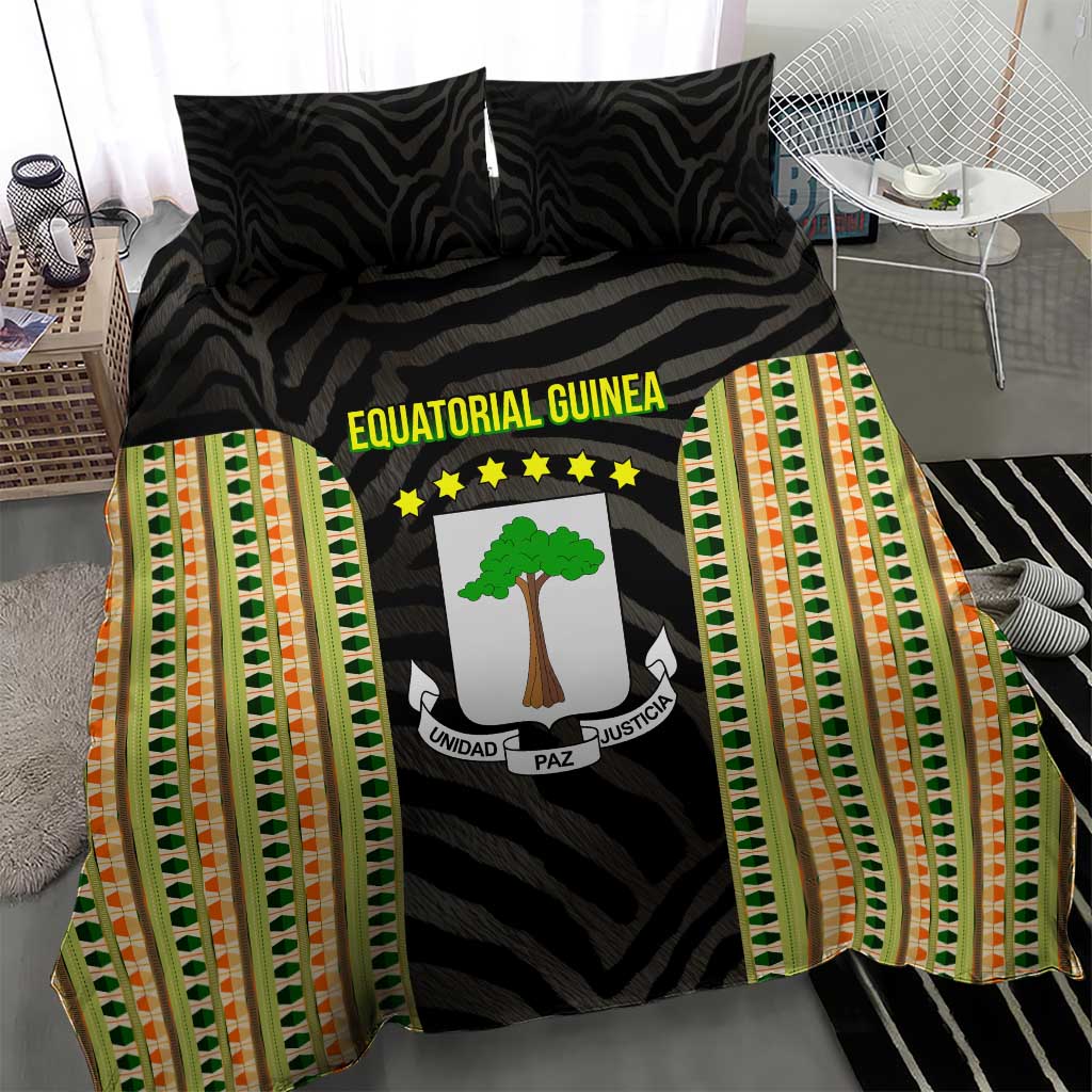 Equatorial Guinea Heritage Bedding Set - National Emblem and Tribal Zebra Print TS04